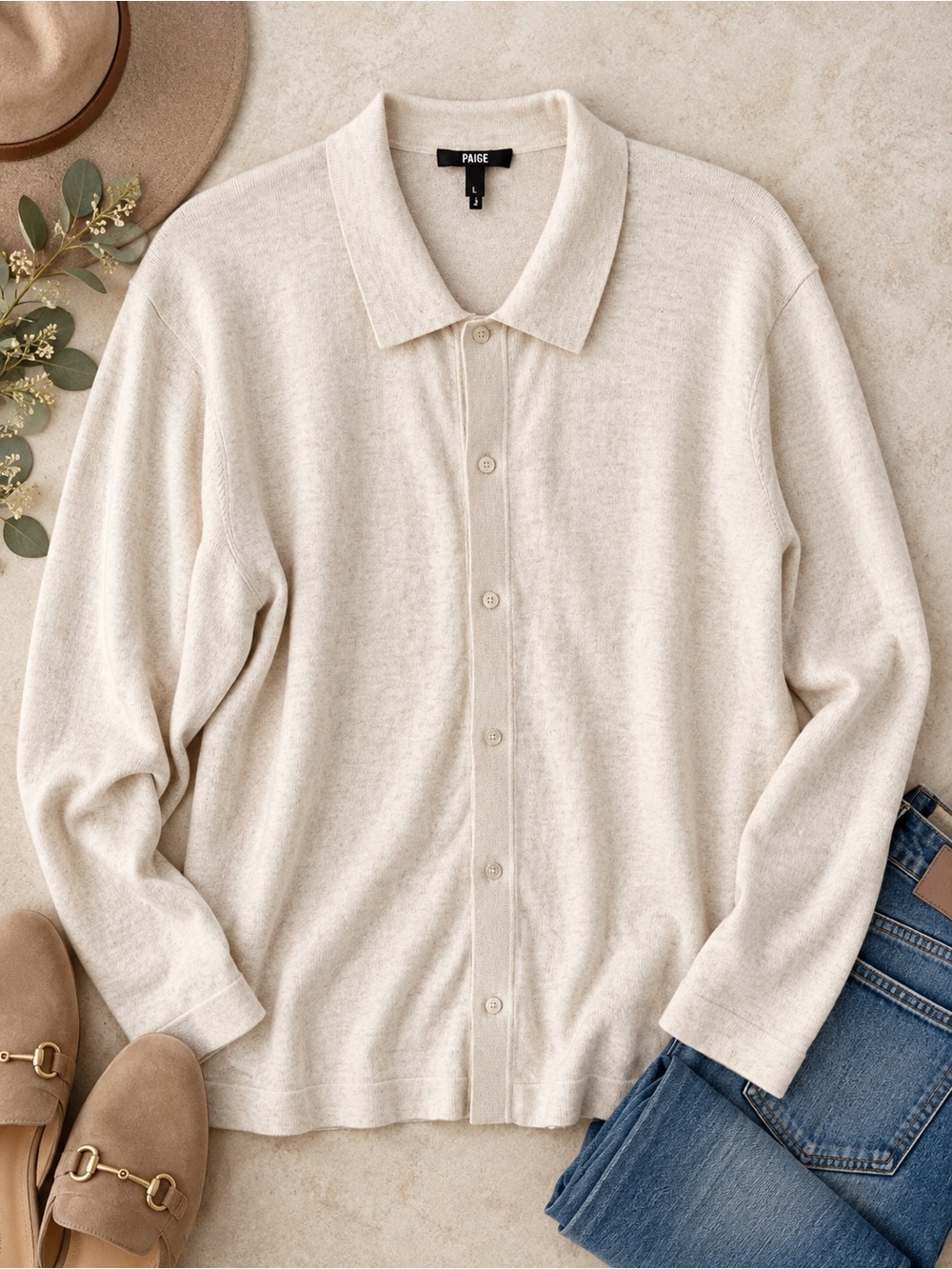 PAIGE Organic Cotton Cardigan Sweater Lightweight Button Front Size LARGE